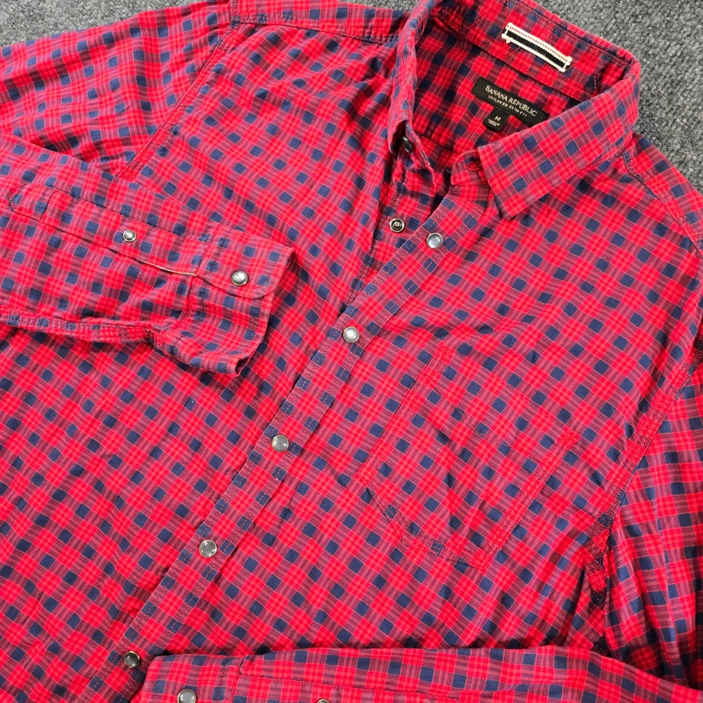 Banana Republic Tailored Slim Fit Gingham Pearl Snap Button Shirt M CowboyCore